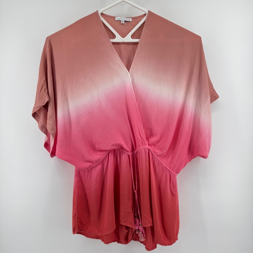 Young‎ Fabulous & Broke Pink Ombre Rayon Romper V-Neck Tassel Drawstring Medium